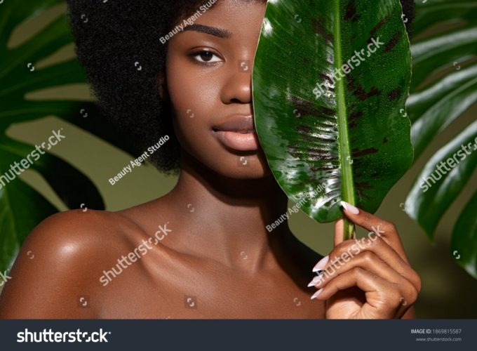 stock-photo-beauty-portrait-of-young-beautiful-african-american-woman-with-posing-with-banana-leaf-curly-hair-1869815587