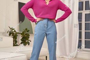 stock-photo-fashion-beautiful-model-sexy-pretty-face-tanned-skin-woman-brunette-hair-wear-denim-jeans-pink-top-1954723264