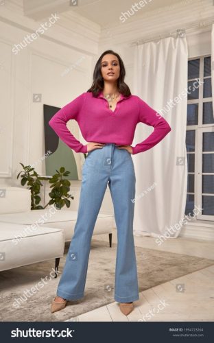 stock-photo-fashion-beautiful-model-sexy-pretty-face-tanned-skin-woman-brunette-hair-wear-denim-jeans-pink-top-1954723264